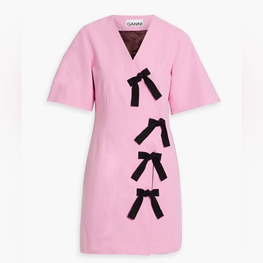 Ganni Bow Wrap Dress in Pink (Size 32 or US 0)